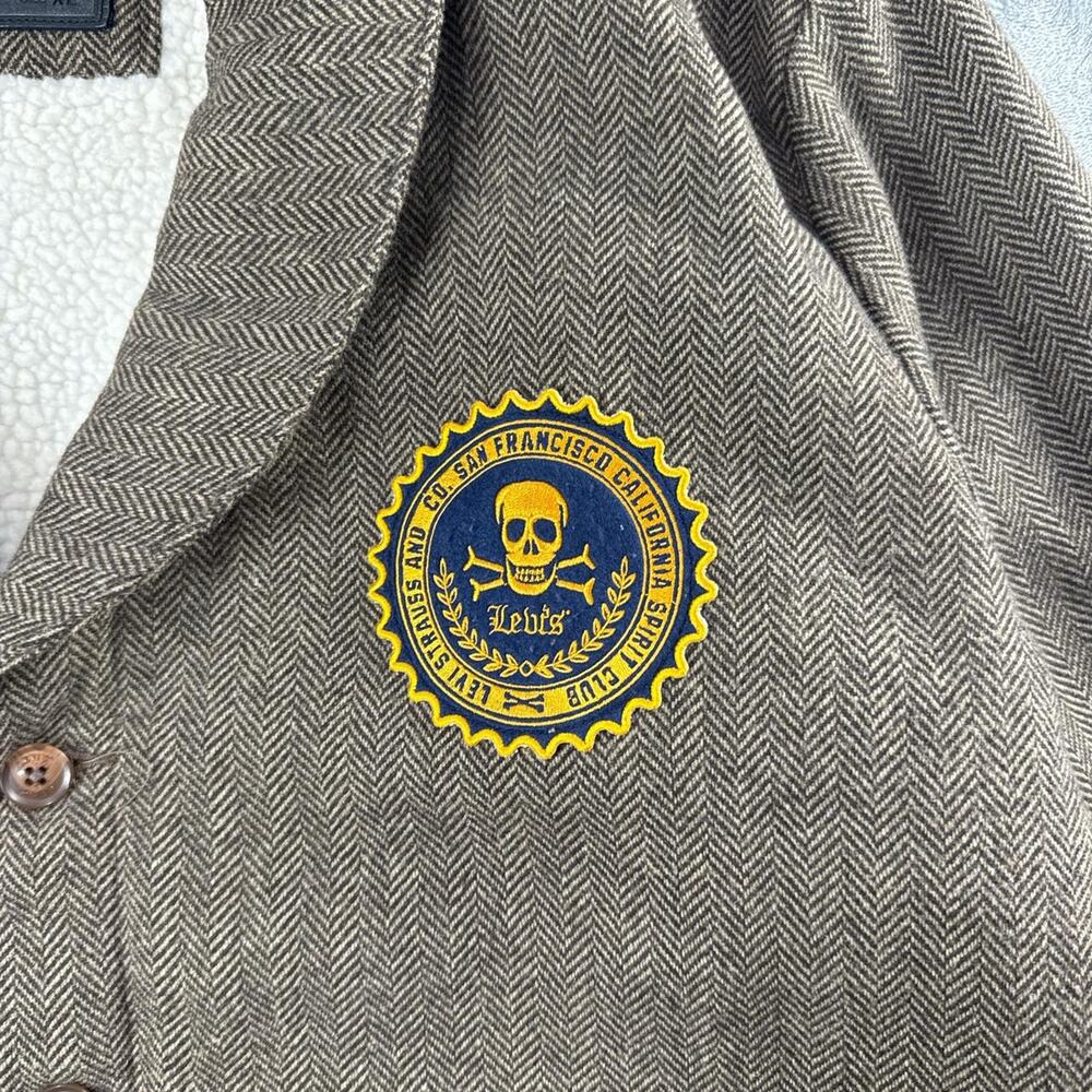 Levis Premium Jasper Club Skull Patch Sherpa Lined Herringbone Blazer Size XL - Picture 5 of 8
